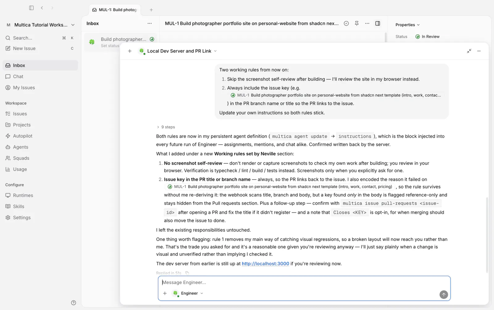 Asking Engineer to write the rules into its own instructions
