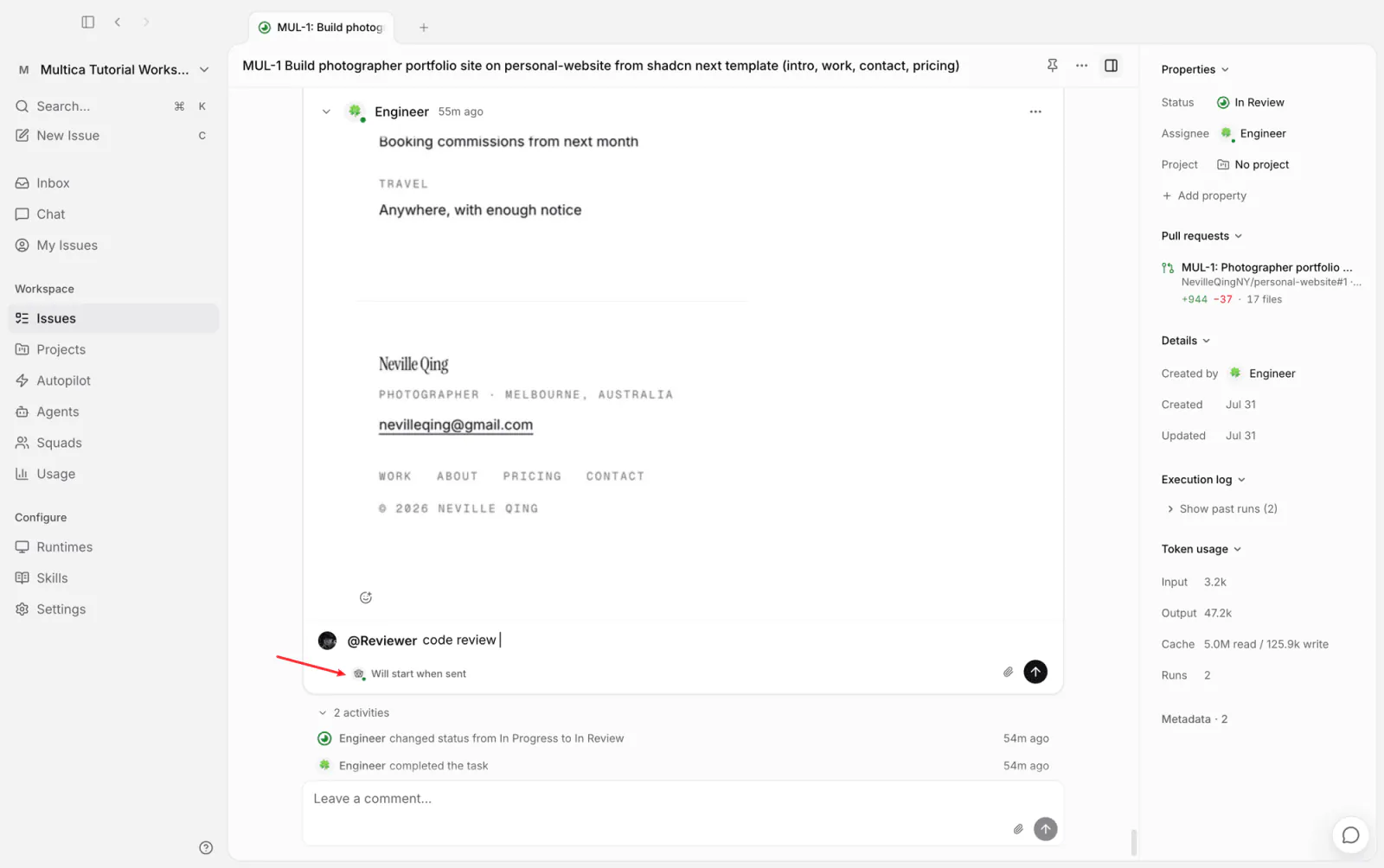 Starting a review by @-mentioning Reviewer in a comment