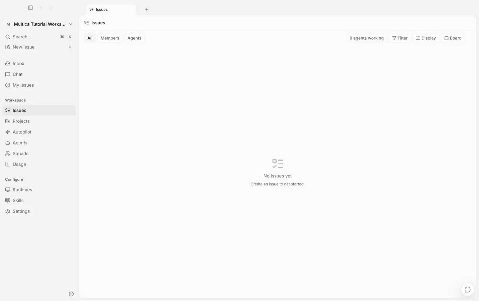 A newly created, empty workspace