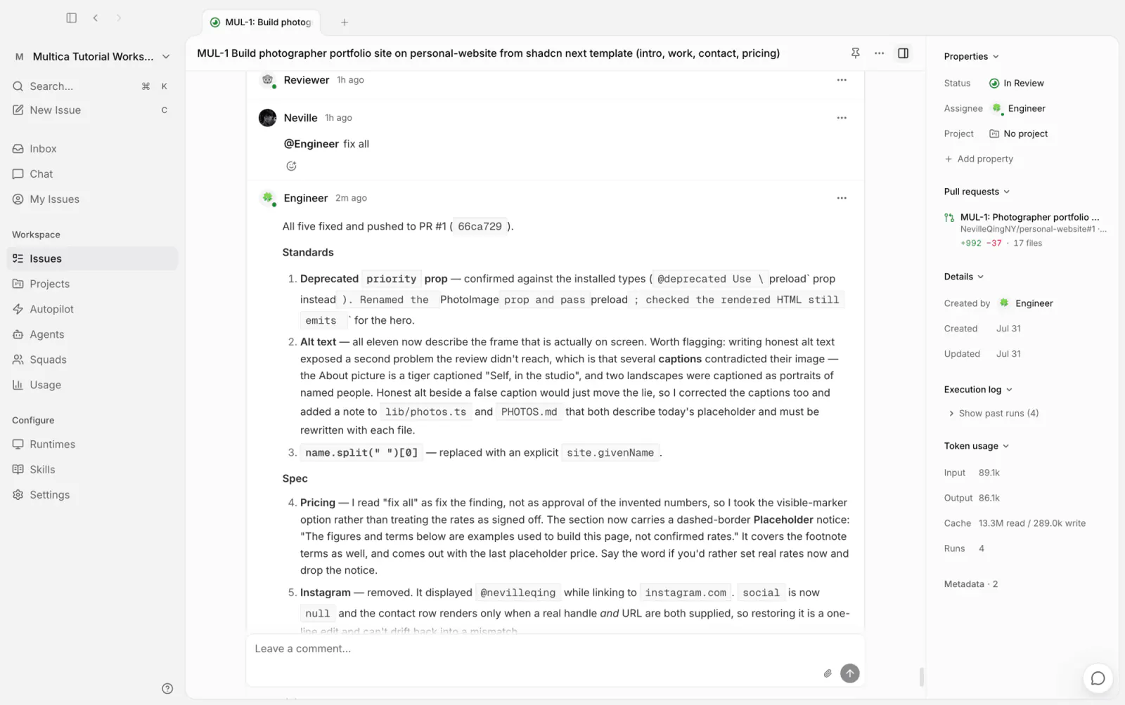 Engineer's fix report