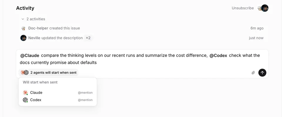 Trigger preview before sending: lists the agents that will start working once the comment is sent