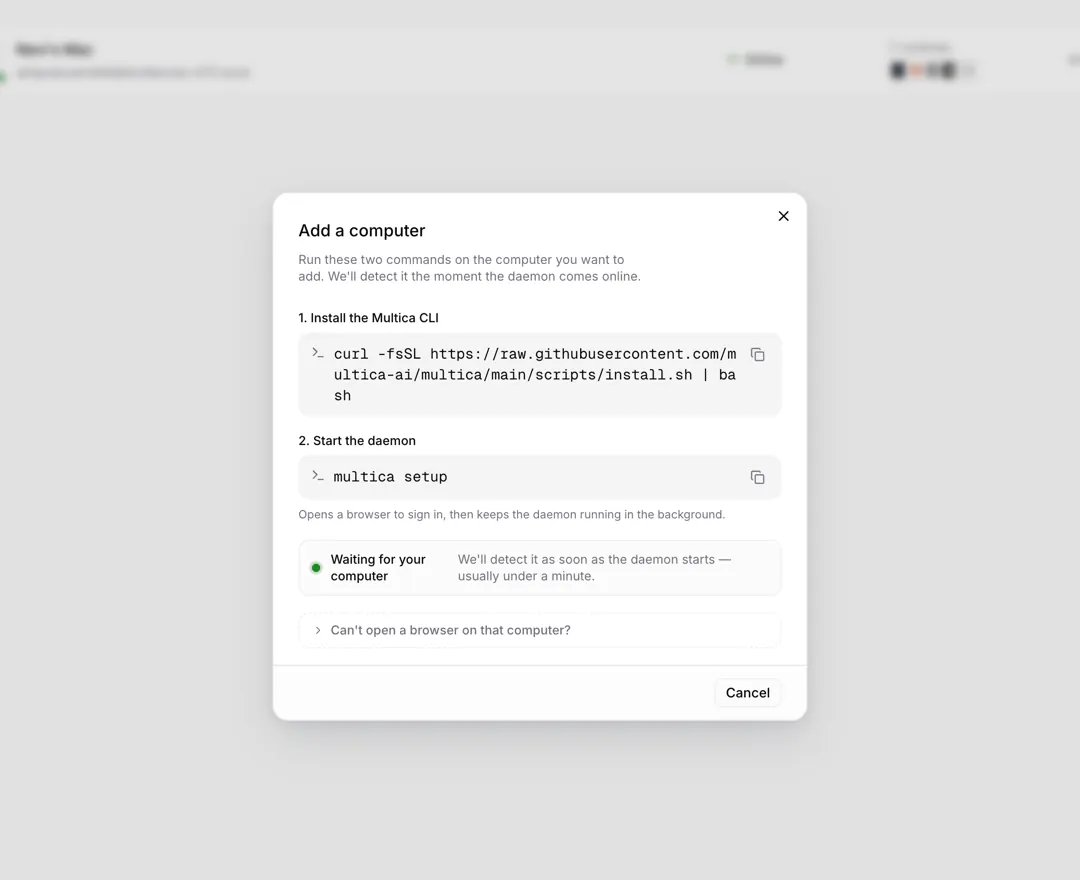 Add a computer dialog: two commands and the waiting-for-detection notice
